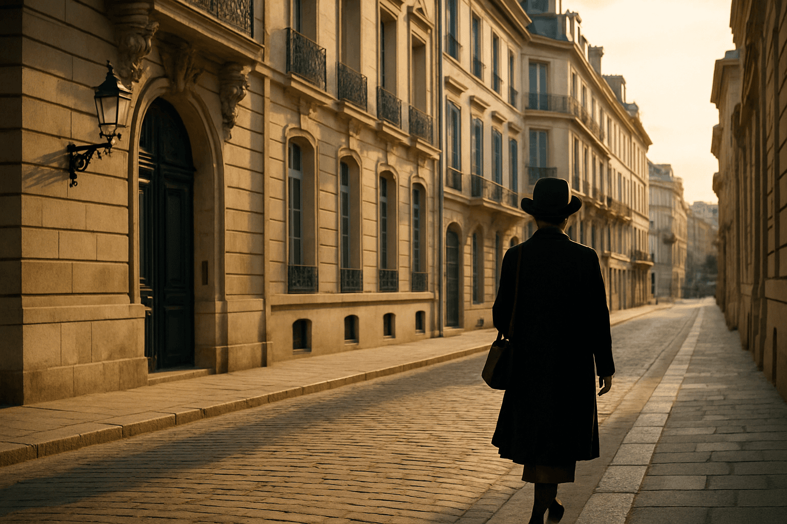 Calm European city travel atmosphere at golden light.